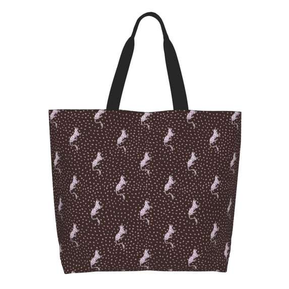 Pofeuu Leopard Print Print Reusable Grocery Bags - Washable, Foldable, Packable Tote, Large Handles, Heavy Duty, Zippered Top Pouch