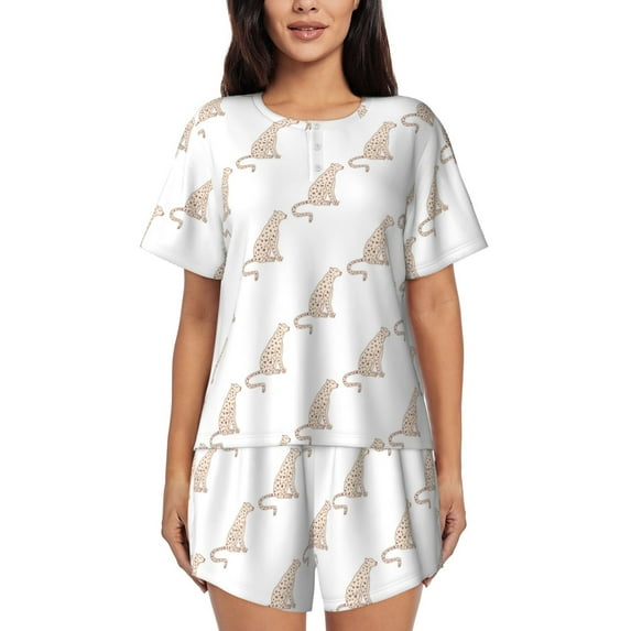 Pofeuu Leopard Print Print Women's Pajama Set Short/Shorts Soft Button PJs Elastic Drawstring Waist Sleepwear-3X-Large