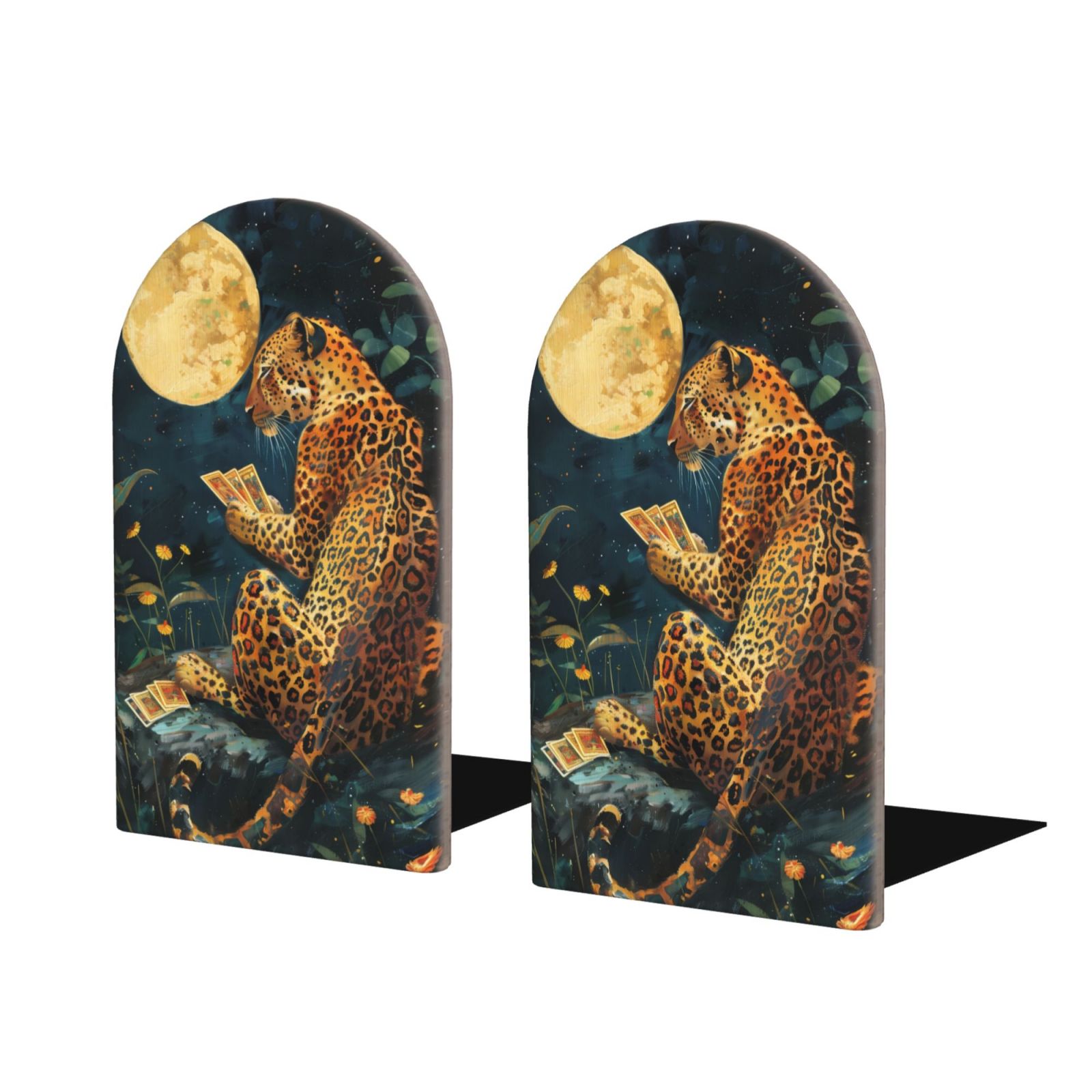 Pofeuu Leopard Reading Tarot Cards Print Large Bookend Hold Heavy Books ...