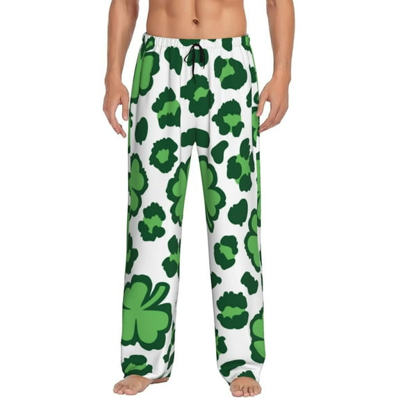 Pofeuu Leopard print St. Patrick's Day Print Men's Pajama Pants, Soft Lounge Pajama Pants with big pockets for Men Plaid Pj Bottoms-XX-Large