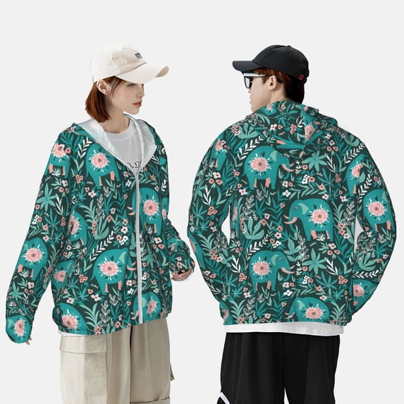 Pofeuu Lephants in the Jungle Print Sun Protection Outdoor Lightweight Full Zip UV Cooling Hoodie Long Sleeve Summer Clothing for Outdoor Hiking-X-Large