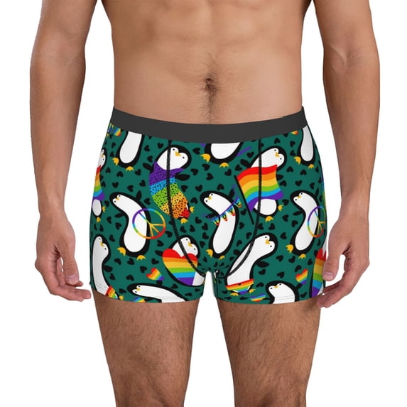 Pofeuu Lgbt Penguin Print Men’s Boxer Briefs, Moisture-Wicking Underwear, Regular,Trunk-Small