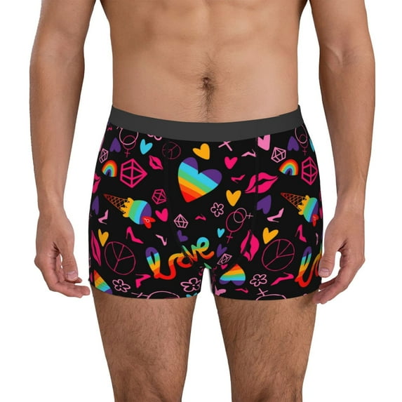 Pofeuu Lgbt Rainbow For Pride Print Men’s Boxer Briefs, Moisture-Wicking Underwear, Regular,Trunk-Medium