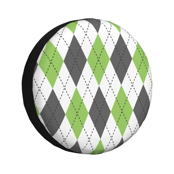 Pofeuu Light green and black argyle Print Spare Tire Wheel Cover for Car Truck SUV Camper Universal Fit Spare Tire Cover RV Spare Tire Covers-16 inch