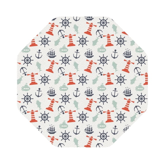 Pofeuu Lighthouse Sailboat Print Leather Coasters Set of 6, Round Cups Mugs Mat Pad for Home Kitchen Heat Resistant Drink Coasters,Octagon