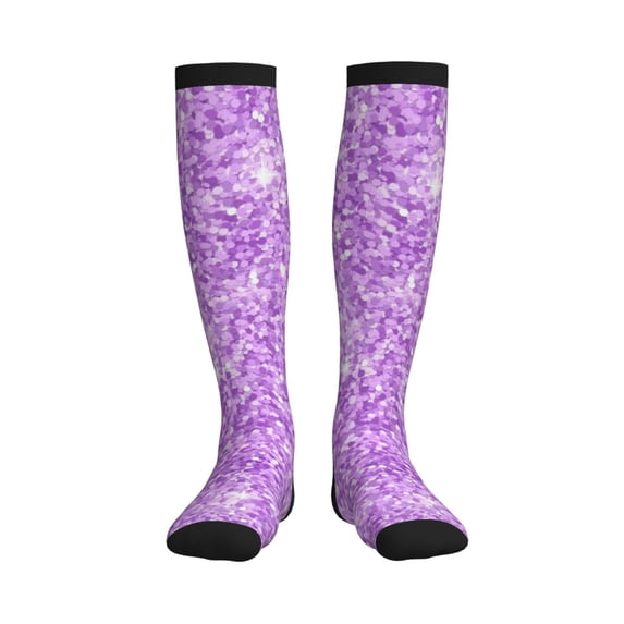 Pofeuu Lilac Glittering Print Compression Socks for Women & Men Circulation - Best Support for Nurses,Running,Athletic,Sports