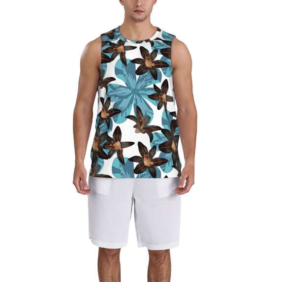 Pofeuu Lilies Flowers Print Basketball Jersey, Shirts for Men Youth Basketball Jersey Crew Neck-4X-Large