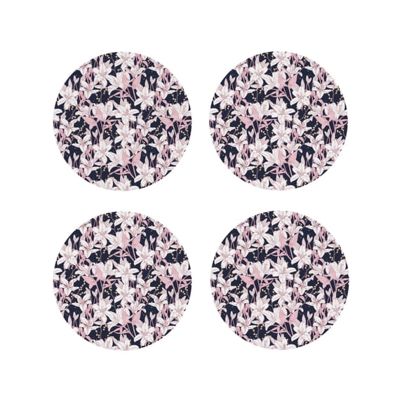 Pofeuu Lilies Flowers Print Coasters for Drinks, 4Pack PU Leather Coasters, Bar Drink Coasters for Tabletop Protection, Furniture from Damage-Round Shape