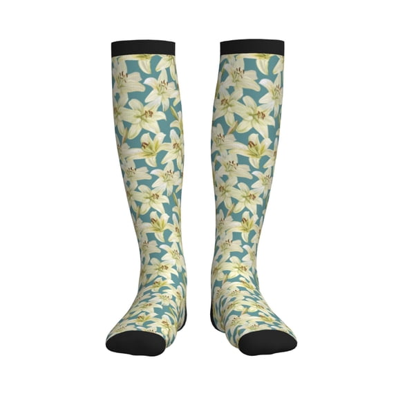 Pofeuu Lilies Flowers Print Compression Socks for Women & Men Circulation - Best Support for Nurses,Running,Athletic,Sports