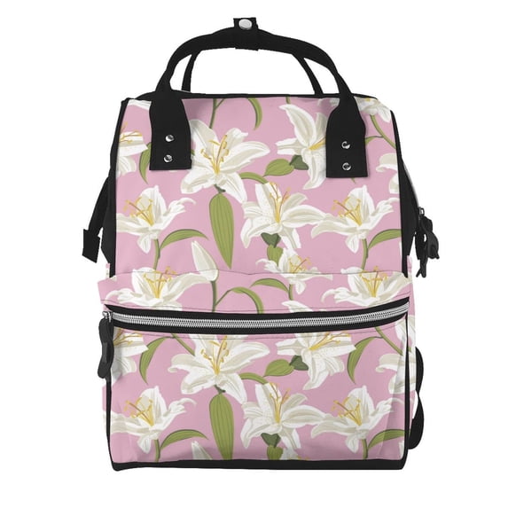 Pofeuu Lilies Flowers Print Diaper Bag Backpack, Multifunction Travel Pack Maternity Baby Changing Bags, Large Capacity, Waterproof