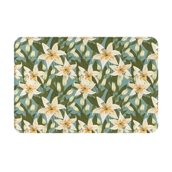 Pofeuu Lilies Flowers Print Flannel Doormats Rug16"x24"Rug Washable Doormats Indoor Outdoor Rugs for Layered Front Door Mats, Porch, Kitchen, Entryway