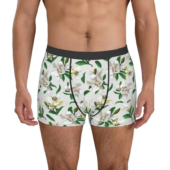 Pofeuu Lilies Flowers Print Men’s Boxer Briefs, Moisture-Wicking Underwear, Regular,Trunk-Medium