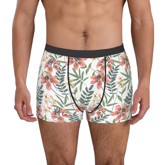 Pofeuu Lilies Flowers Print Men’s Boxer Briefs, Moisture-Wicking Underwear, Regular,Trunk-Small