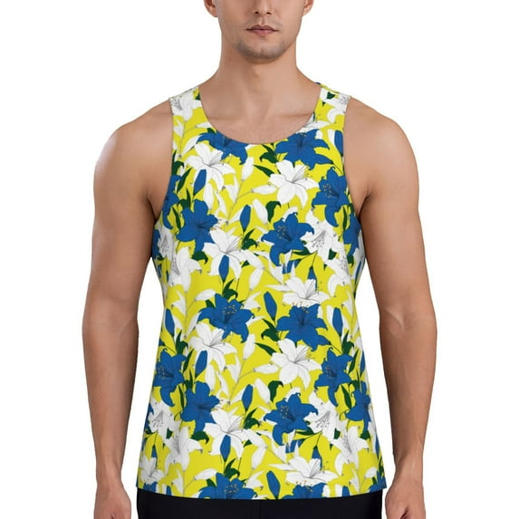 Pofeuu Lilies Flowers Print Men's Workout Tank Tops Sleeveless Muscle Gym Shirt Quick Dry-Large