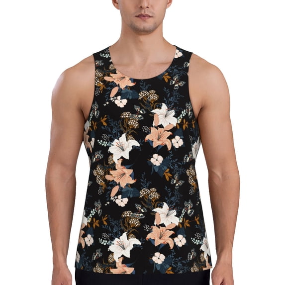 Pofeuu Lilies Flowers Print Men's Workout Tank Tops Sleeveless Muscle Gym Shirt Quick Dry-Small