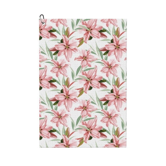 Pofeuu Lilies Flowers Print Premium Golf Towel with Carabiner Clip Absorbent Microfiber Waffle Pattern Golf Towel for Golf Bag Trolly Belt Loop