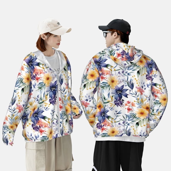 Pofeuu Lilies Flowers Print Sun Protection Outdoor Lightweight Full Zip UV Cooling Hoodie Long Sleeve Summer Clothing for Outdoor Hiking-3X-Large