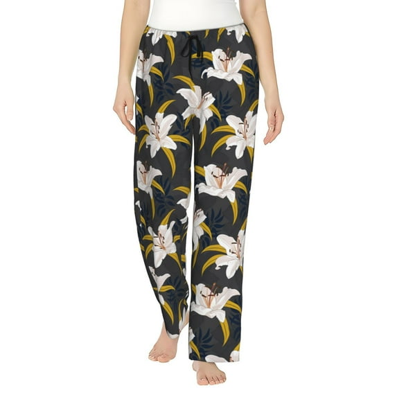 Pofeuu Lilies Flowers Print Women's Fashion Pajama Pants with Pockets Comfy Drawstring Sleep Lounge Bottoms-XX-Large