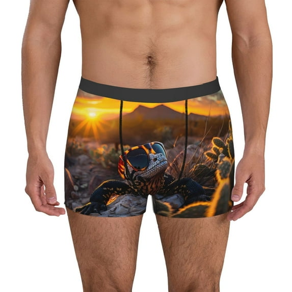 Pofeuu Lizard With Sunglasses Sunset Print Men’s Boxer Briefs, Moisture-Wicking Underwear, Regular,Trunk-Large