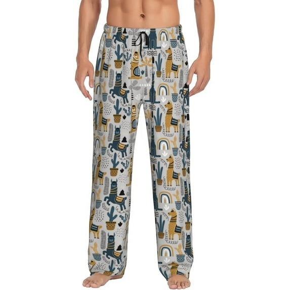 Pofeuu Llama and Cactus1 Print Men's Pajama Pants, Soft Lounge Pajama Pants with big pockets for Men Plaid Pj Bottoms-Small