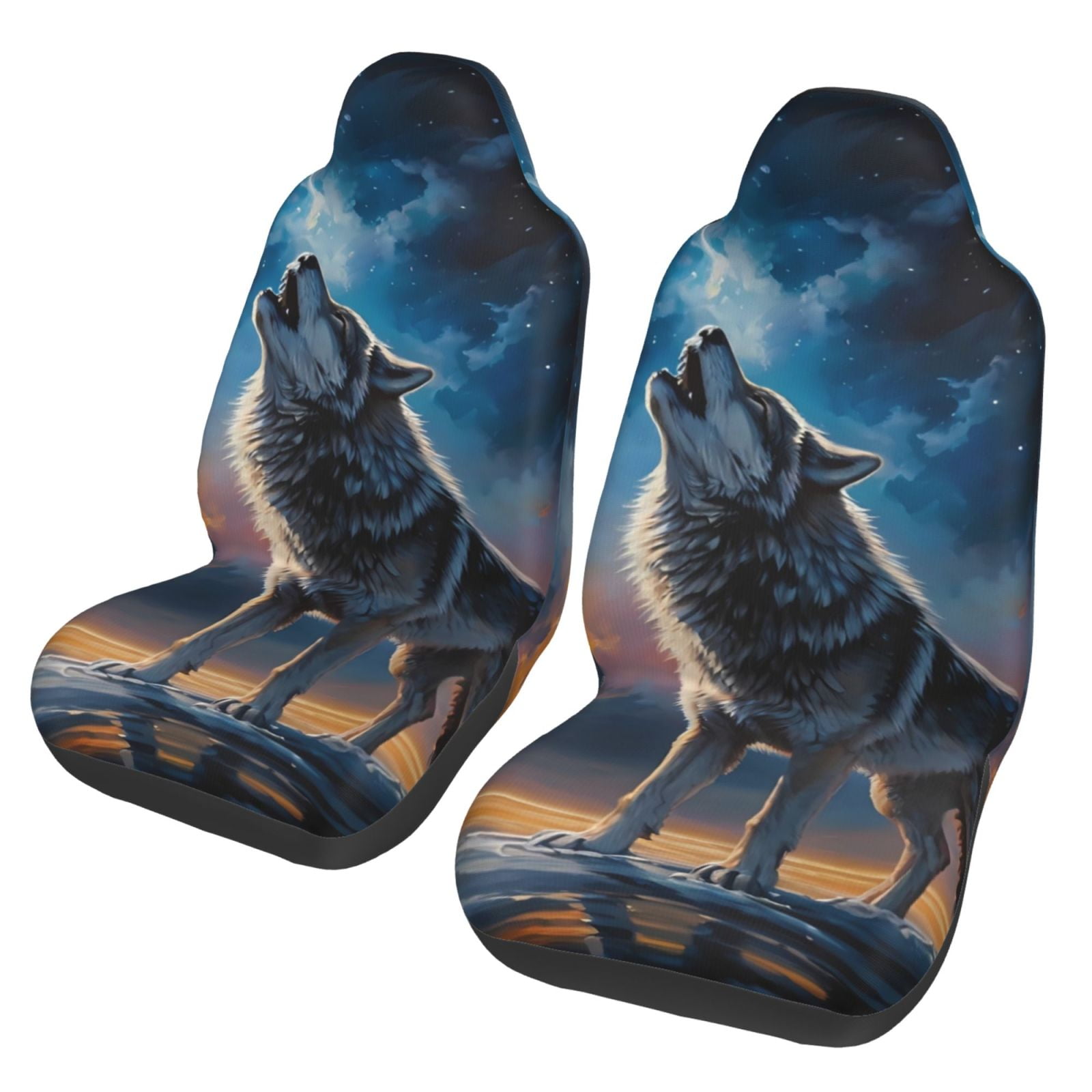 Wolf Hand Drawn Pattern Print Universal Fit Car Seat Covers