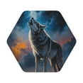 thumbnail image 1 of Pofeuu Lonely Night Sky Wolf Print Leather Coasters Set of 6, Round Cups Mugs Mat Pad for Home Kitchen Heat Resistant Drink Coasters,Hexagon, 1 of 7