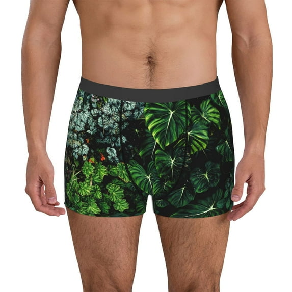 Pofeuu Lush Foliage Green Plant Print Men’s Boxer Briefs, Moisture-Wicking Underwear, Regular,Trunk-Small