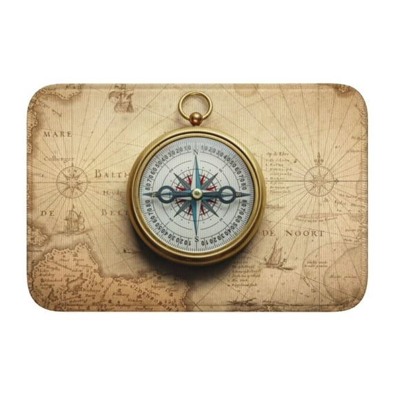 Pofeuu Magnetic Old Compass On World Map Print Hem Mat 40x60 - Multipurpose Doormat for Indoor & Outdoor Use - Welcome Your Guests with our Entrance Mat