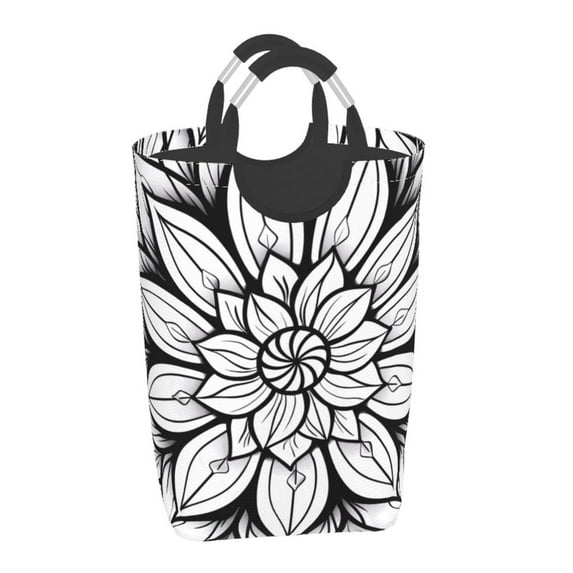 Pofeuu Mandala Floral Line Art Print Laundry Basket, Laundry Hamper, Collapsible Laundry Baskets, Dirty Clothes Hamper, Waterproof with Foam Protected Aluminum Handles