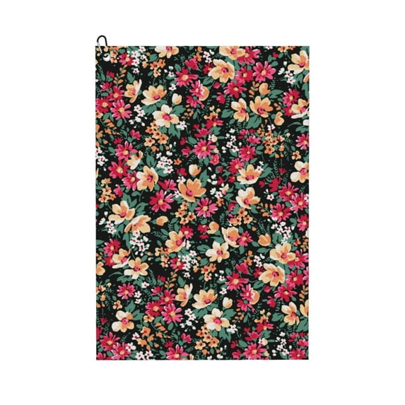 Pofeuu Many Kind Of Flowers Print Premium Golf Towel with Carabiner Clip Absorbent Microfiber Waffle Pattern Golf Towel for Golf Bag Trolly Belt Loop