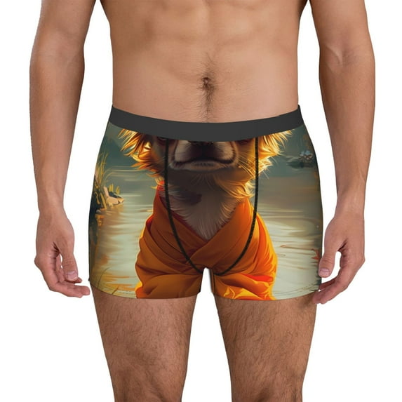 Pofeuu Maple Leaf Meditating Chihuahua Print Men’s Boxer Briefs, Moisture-Wicking Underwear, Regular,Trunk-Medium