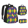 thumbnail image 1 of Pofeuu Mardi Gras Print Backpack Travel Backpacks With Lunch Bag Pencil Bag Set 3 pcs Set Cartoon Backpack, 1 of 7