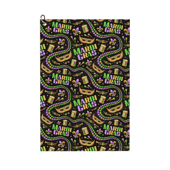 Pofeuu Mardi Gras3 Print Premium Golf Towel with Carabiner Clip Absorbent Microfiber Waffle Pattern Golf Towel for Golf Bag Trolly Belt Loop