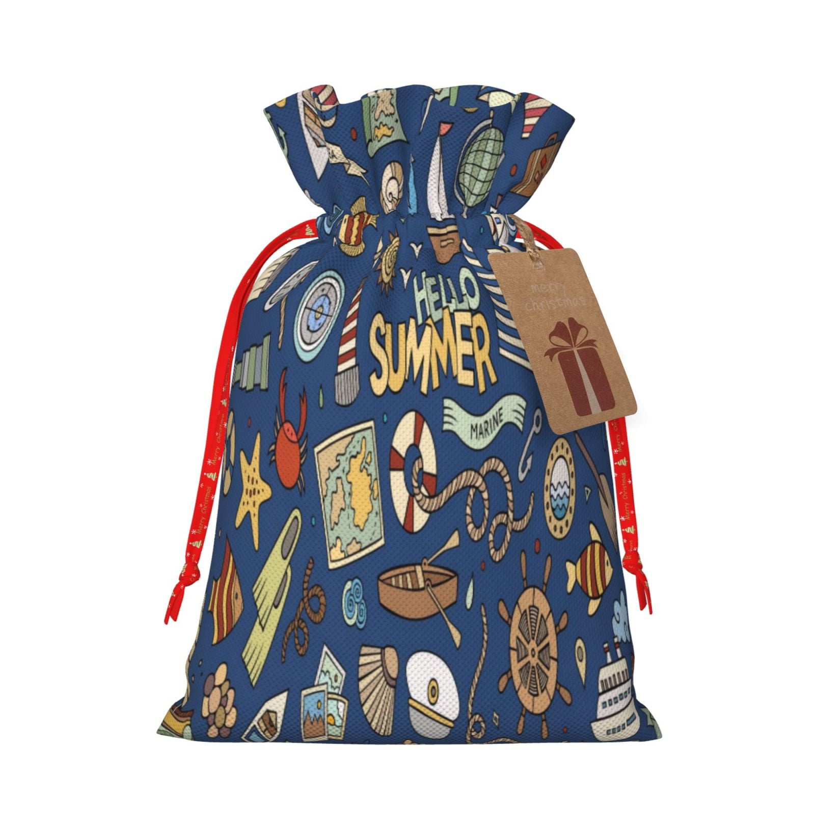 Pofeuu Marine Nautical Print Burlap Bags with Drawstrings Drawstring ...