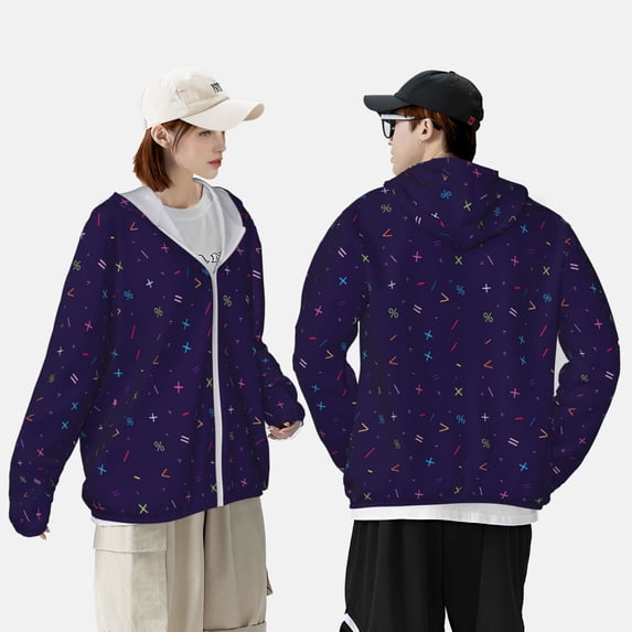 Pofeuu Mathematical Symbols Print Sun Protection Outdoor Lightweight Full Zip UV Cooling Hoodie Long Sleeve Summer Clothing for Outdoor Hiking-Medium