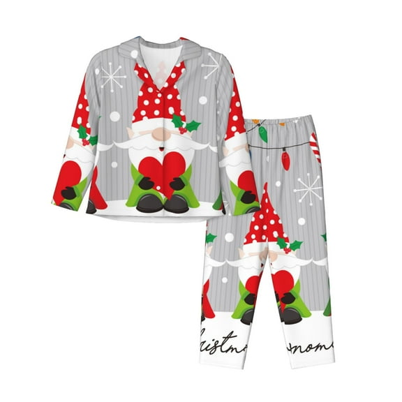 Pofeuu Merry Christmas Gnome1 Print Womens Pajamas Set Long Sleeve Sleepwear Button Down Nightwear Soft Pj Lounge Sets Button Down Pajamas Women-Medium