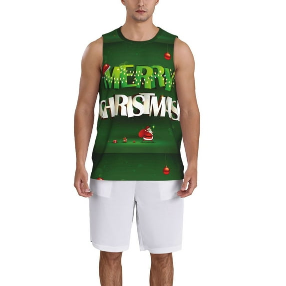 Pofeuu Merry Christmas Print Basketball Jersey, Shirts for Men Youth Basketball Jersey Crew Neck-XX-Large
