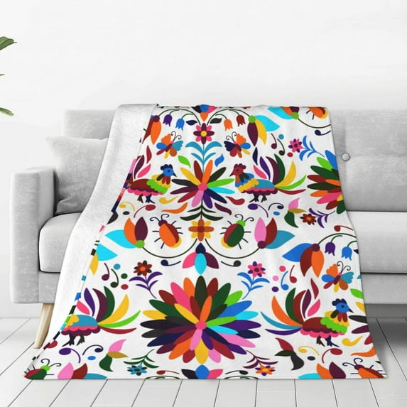 Pofeuu Mexican Bright Style Print Ultra-Soft Micro Fleece Blanket,for Bed Or Sofa,All Season Throw Blankets Flannel Blanket-80"x60"