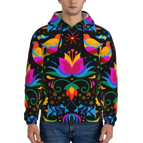 Pofeuu Mexican Flower Traditional1 Print Mens Casual Hooded Collar Drawstring Hoodies Pullover Sweatshirts Casual Long Sleeve Shirts-3X-Large