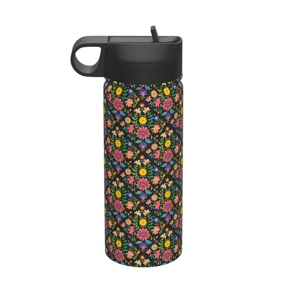 Pofeuu Mexican Folk Art Floral Print 18oz Sports Insulated Kettle, Sports Bottle Water Bottles For Men Women For Gym Hiking Camping Running Mountain Bike Outdoor Sports