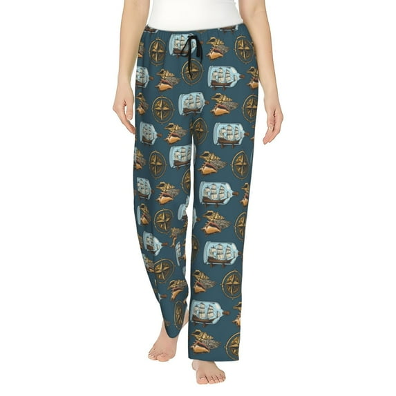 Pofeuu Miniature Ship In Bottle Print Women's Fashion Pajama Pants with Pockets Comfy Drawstring Sleep Lounge Bottoms-Large