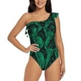 thumbnail image 1 of Pofeuu Mint Bird Feathers Print Women's One Piece Swimsuits One Shoulder Swimwear Asymmetric Ruffle Monokinis Bathing Suits-Large, 1 of 6
