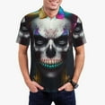 thumbnail image 1 of Pofeuu Modern Abstract Colorful Skull C Print Men's Loose Fit Midweight Short-Sleeve Pocket Polo-3X-Large, 1 of 6