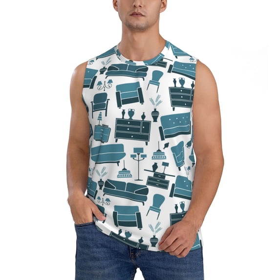 Pofeuu Modern Furniture Print Men's Muscle T-Shirt, Sleeveless, Muscle Tank, Classic Muscle Tee Top For Men Casual Sleeveless Muscle T-Shirt Trendy Clothes-XX-Large