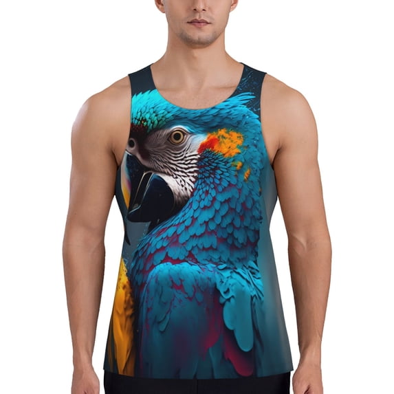 Pofeuu Modern Style Blue Parrot Print Men's Workout Tank Tops Sleeveless Muscle Gym Shirt Quick Dry-4X-Large