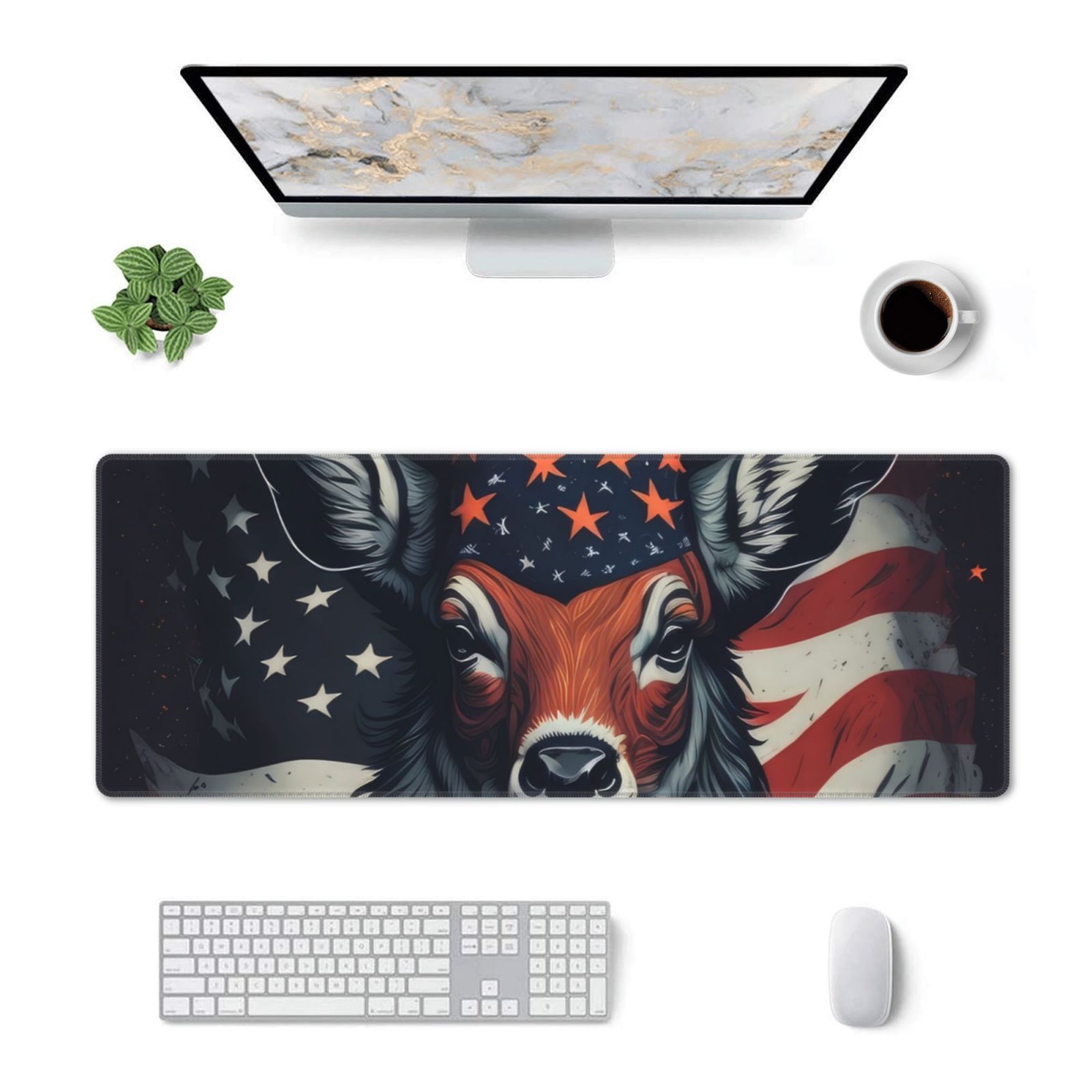 Pofeuu Modern USA Deer Head Print Desk Mat for Keyboard and Mouse ...