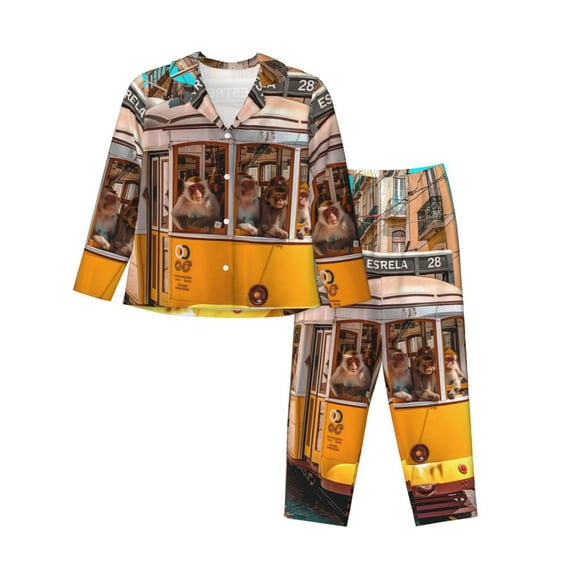 Pofeuu Modern Urban Monkey Print Womens Pajamas Set Long Sleeve Sleepwear Button Down Nightwear Soft Pj Lounge Sets Button Down Pajamas Women-Medium