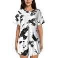 thumbnail image 1 of Pofeuu Monochrome Flying Ravens Print Women's Pajama Set Short/Shorts Soft Button PJs Elastic Drawstring Waist Sleepwear-XX-Large, 1 of 6