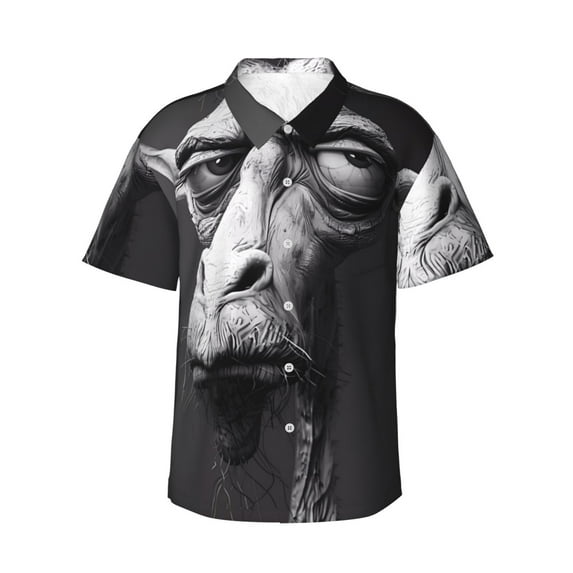 Pofeuu Monochrome Giraffe Expression Print Hawaiian Shirt for Men Sleeves Casual Button Down Summer Beach Dress Shirts T-Shirts,Small