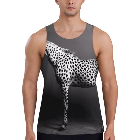 Pofeuu Monochrome Leopard Horse Print Men's Workout Tank Tops Sleeveless Muscle Gym Shirt Quick Dry-Medium